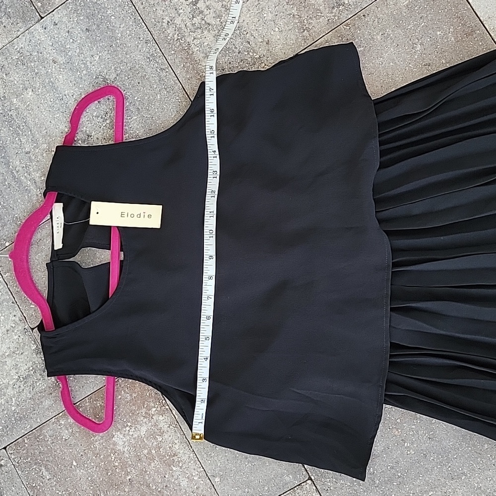 Elodie Black Chiffon Pleated Dress Sz M - Picture 9 of 11